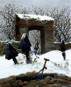 Caspar David Friedrich Graveyard under Snow painting